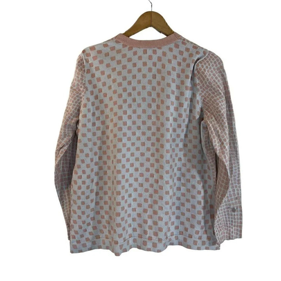 Isaac Mizrahi Spotted Cardigan Sweater Size XL V Neck Pink and White Long Sleeve - Picture 2 of 6
